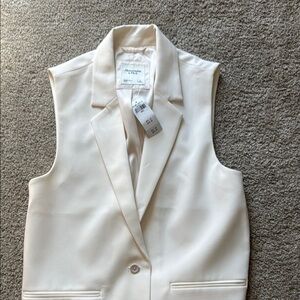 Abercrombie & Fitch Cream Sleeveless Blazer Vest